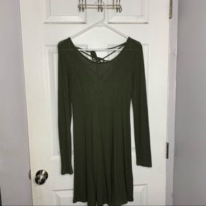Green knit long sleeve dress